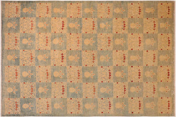 handmade Transitional Kafkaz Chobi Ziegler Blue Tan Hand Knotted RECTANGLE 100% WOOL area rug 10 x 14
